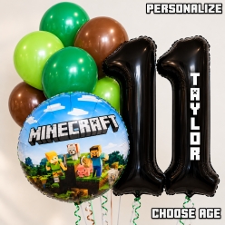 Minecraft PERSONALIZED Name & Double Digit Age Balloon Bouquet